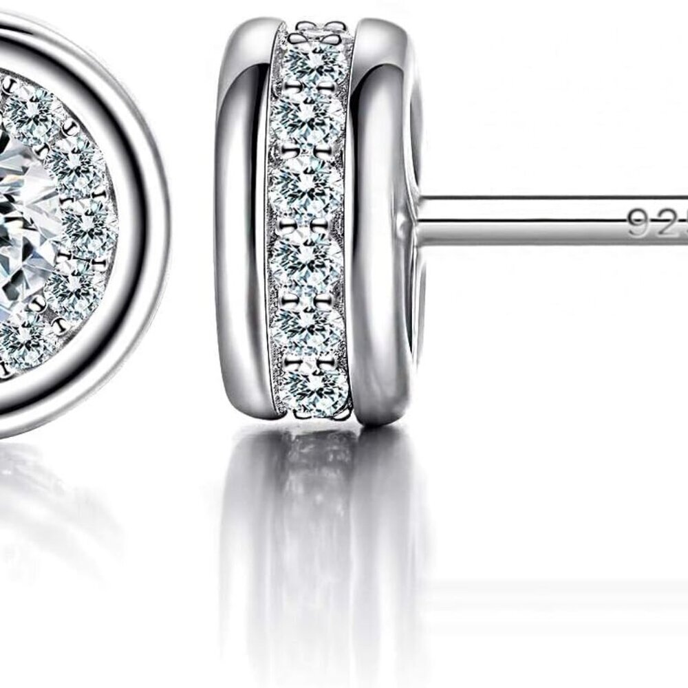 Sterling Silver Cubic Zirconia Stud Earrings Women's Hypoallergenic Gift